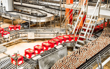 Production lines in a bottled water facility